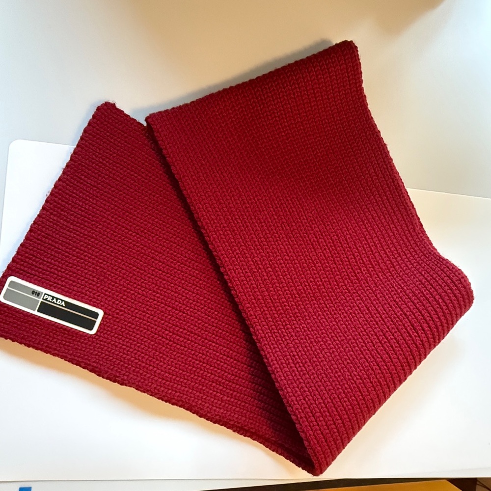 Prada Red Knit Wool Scarf
